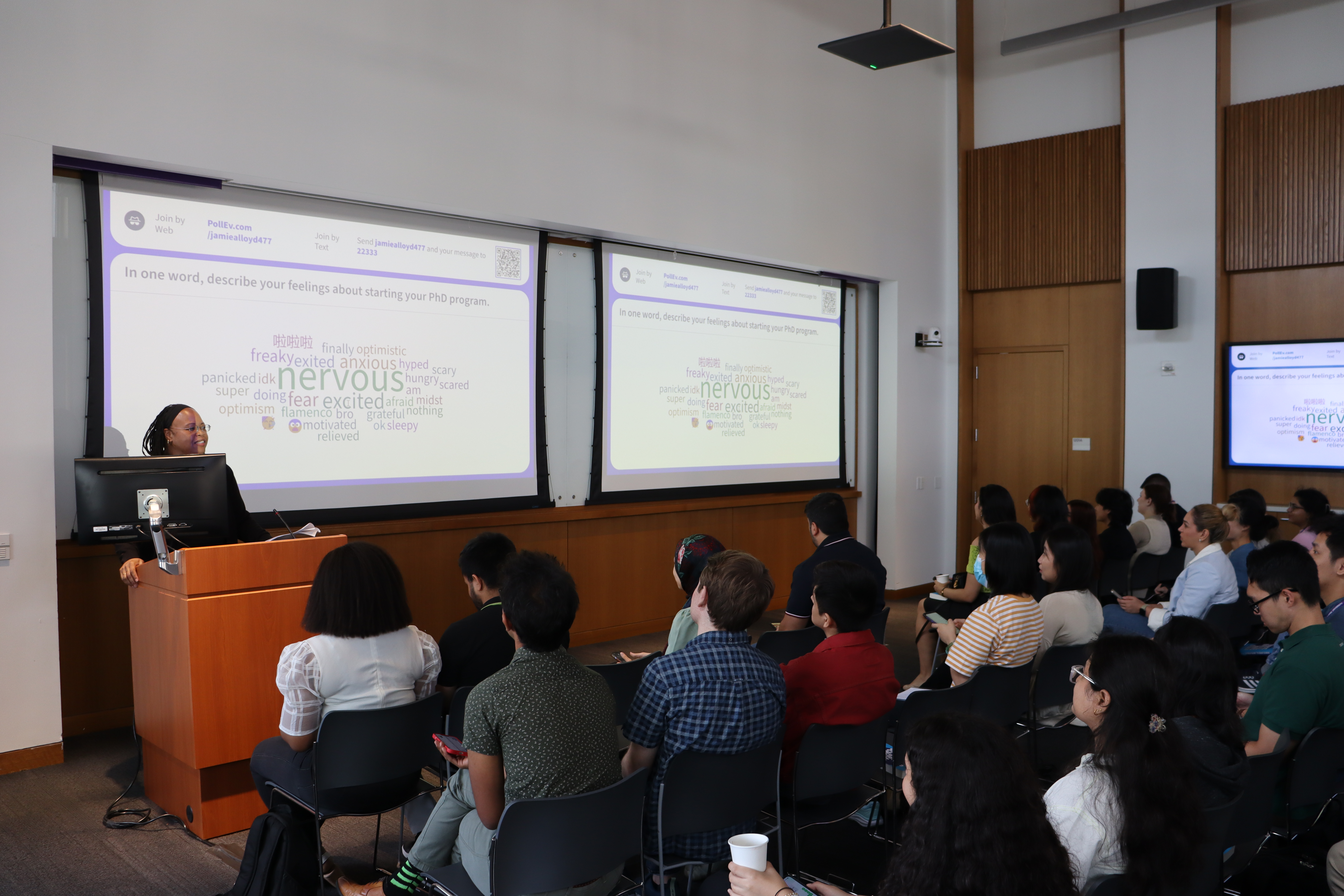 Jamie Lloyd giving a presentation at the Fall 2024 PhD Orientation