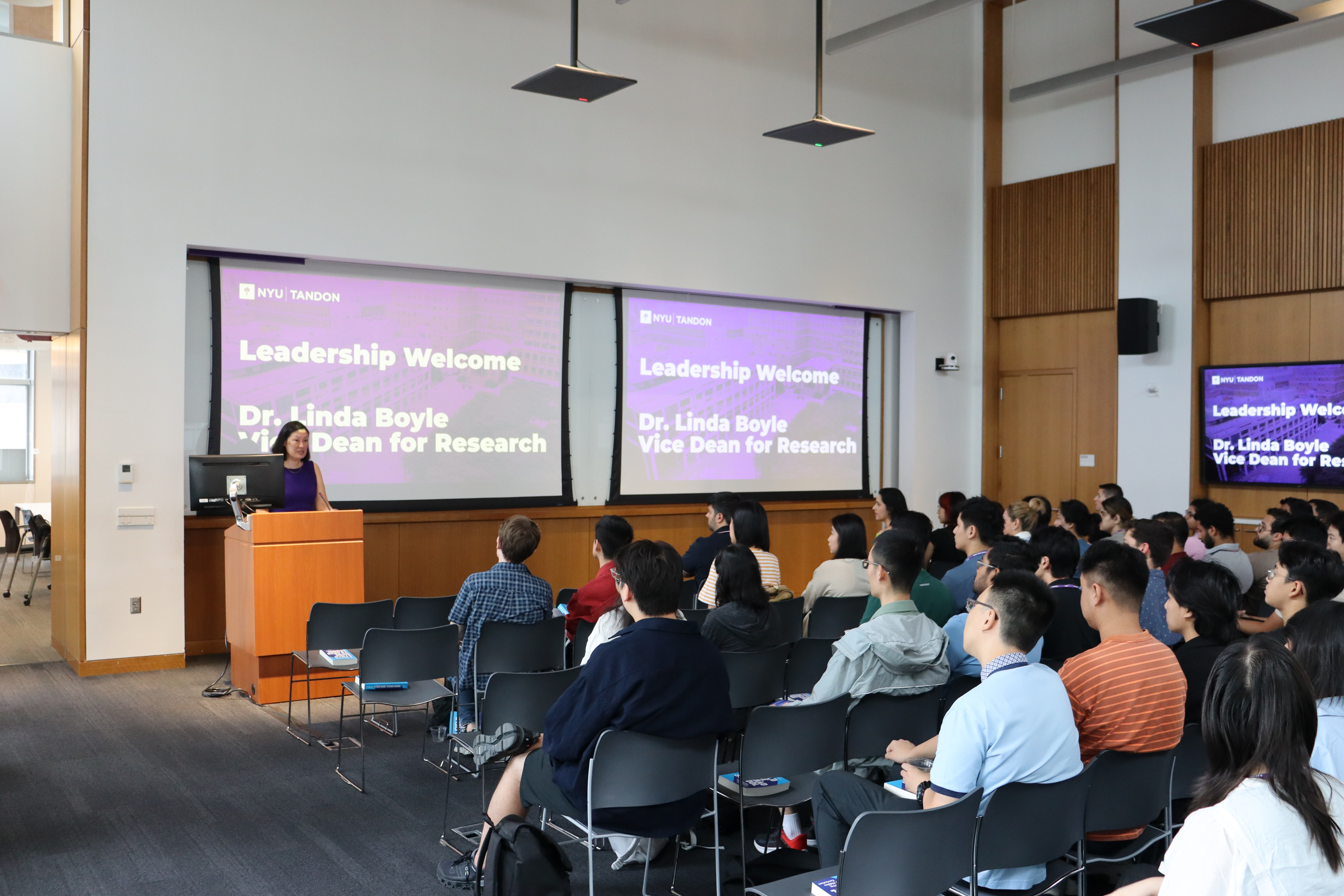 Dr. Linda Boyle giving a presentation at the Fall 2024 PhD Orientation